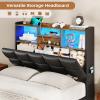 imageVIAGDO Queen Bed Frame with Bookcase Headboard and Storage Upholstered Platform Bed Frame Queen Size with Charging Station 4 Drawers and LED Lights Heavy Duty No Box Spring Needed BlackBlack