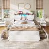 imageVIAGDO Wooden Bed Frame Queen Size with Bookcase Headboard and Sliding Barn Door Farmhouse Queen Bed Frame with Charging Station LED Lights and 4 Storage Drawers No Box Spring Needed WhiteWhite