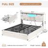 imageVIAGDO Wooden Bed Frame Queen Size with Bookcase Headboard and Sliding Barn Door Farmhouse Queen Bed Frame with Charging Station LED Lights and 4 Storage Drawers No Box Spring Needed WhiteWhite