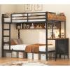 imageVIAGDO Bunk Bed Twin Over Twin with Charging Station and LED Lights Heavy Duty Metal Bunk Bed with Desk and 3 Storage Drawers Utility Storage Shelf and Boxes No Box Spring Needed BlackBlack