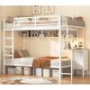 imageVIAGDO Bunk Bed Twin Over Twin with Charging Station and LED Lights Heavy Duty Metal Bunk Bed with Desk and 3 Storage Drawers Utility Storage Shelf and Boxes No Box Spring Needed BlackWhite