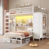 imageVIAGDO Bunk Bed Twin Over Twin with Hall Tree Charging Station and LED Lights LShaped Bunk Bed with Desk 5 Storage Drawers Twin Bunk Beds with Guardrail ampamp Stairs No Box Spring Needed WhiteWhite