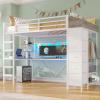 imageVIAGDO Loft Bed Twin Size with Hall Tree Charging Station and LED Lights Twin Loft Bed with LShaped Desk 5 Storage Drawers Heavy Duty Twin Size Bed with Stairs No Box Spring Needed WhiteWhite