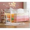 imageVIAGDO Low Loft Bed Twin Size with 9 Storage Drawers and LED Lights Metal Twin Loft Bed with Stairway Shelf Storage Low Loft Bed with Safety Guardrail and UnderBed Hideaway for Kids GreyWhite