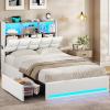 imageVIAGDO Queen Bed Frame with Bookcase Headboard and Storage Upholstered Platform Bed Frame Queen Size with Charging Station 4 Drawers and LED Lights Heavy Duty No Box Spring Needed BlackWhite