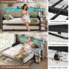 imageVIAGDO Daybed Twin with Pop Up Trundle Farmhouse Wooden Day Bed Frame with 3 Storage Drawers and Shelves Twin to King Daybed with Charging Station and LED Lights for Bedroom Guest Room GreyGrey