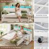 imageVIAGDO Daybed Twin with Pop Up Trundle Farmhouse Wooden Day Bed Frame with 3 Storage Drawers and Shelves Twin to King Daybed with Charging Station and LED Lights for Bedroom Guest Room GreyWhite