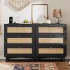 imageVIAGDO Black Rattan Nightstand with Charging Station Natural Rattan Night Stand with 3 Large Wicker Decorated Drawers Boho Bedside Table End Side Table 3 Drawer Dresser for BedroomBlack