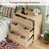 imageVIAGDO Black Rattan Nightstand with Charging Station Natural Rattan Night Stand with 3 Large Wicker Decorated Drawers Boho Bedside Table End Side Table 3 Drawer Dresser for BedroomNatural