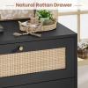 imageVIAGDO Black Rattan Nightstand with Charging Station Natural Rattan Night Stand with 3 Large Wicker Decorated Drawers Boho Bedside Table End Side Table 3 Drawer Dresser for BedroomBlack