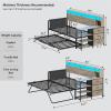imageVIAGDO Day Bed with Trundle Bed Twin Wood Day Bed with Hidden Storage Headboard Farmhouse Daybed with Charging Station and LED Lights Twin to King Daybed for Living Room Guest Room Rustic BrownGrey