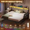 imageVIAGDO Day Bed with Trundle Bed Twin Wood Day Bed with Hidden Storage Headboard Farmhouse Daybed with Charging Station and LED Lights Twin to King Daybed for Living Room Guest Room Rustic BrownGrey