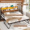imageVIAGDO Day Bed with Trundle Bed Twin Wood Day Bed with Hidden Storage Headboard Farmhouse Daybed with Charging Station and LED Lights Twin to King Daybed for Living Room Guest Room Rustic BrownRustic Brown