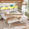 imageVIAGDO Day Bed with Trundle Bed Twin Wood Day Bed with Hidden Storage Headboard Farmhouse Daybed with Charging Station and LED Lights Twin to King Daybed for Living Room Guest Room White
