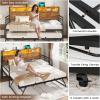 imageVIAGDO Day Bed with Trundle Bed Twin Wood Day Bed with Hidden Storage Headboard Farmhouse Daybed with Charging Station and LED Lights Twin to King Daybed for Living Room Guest Room Rustic BrownRustic Brown
