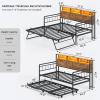imageVIAGDO Day Bed with Trundle Bed Twin Wood Day Bed with Hidden Storage Headboard Farmhouse Daybed with Charging Station and LED Lights Twin to King Daybed for Living Room Guest Room Rustic BrownRustic Brown