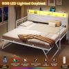 imageVIAGDO Day Bed with Trundle Bed Twin Wood Day Bed with Hidden Storage Headboard Farmhouse Daybed with Charging Station and LED Lights Twin to King Daybed for Living Room Guest Room White