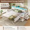imageVIAGDO Day Bed with Trundle Bed Twin Wood Day Bed with Hidden Storage Headboard Farmhouse Daybed with Charging Station and LED Lights Twin to King Daybed for Living Room Guest Room Rustic BrownWhite