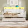 imageVIAGDO Day Bed with Trundle Bed Twin Wood Day Bed with Hidden Storage Headboard Farmhouse Daybed with Charging Station and LED Lights Twin to King Daybed for Living Room Guest Room White