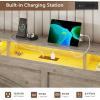 imageVIAGDO Day Bed with Trundle Bed Twin Wood Day Bed with Hidden Storage Headboard Farmhouse Daybed with Charging Station and LED Lights Twin to King Daybed for Living Room Guest Room Rustic BrownGrey