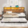 imageVIAGDO Day Bed with Trundle Bed Twin Wood Day Bed with Hidden Storage Headboard Farmhouse Daybed with Charging Station and LED Lights Twin to King Daybed for Living Room Guest Room Rustic BrownRustic Brown