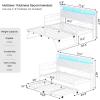imageVIAGDO Day Bed with Trundle Bed Twin Wood Day Bed with Hidden Storage Headboard Farmhouse Daybed with Charging Station and LED Lights Twin to King Daybed for Living Room Guest Room White