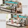 imageVIAGDO Day Bed with Trundle Bed Twin Wood Day Bed with Hidden Storage Headboard Farmhouse Daybed with Charging Station and LED Lights Twin to King Daybed for Living Room Guest Room Rustic BrownGrey