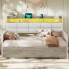 imageVIAGDO Daybed Twin Size with 2 Storage Drawers and Charging Station Metal Day Bed Frame Twin with Shelf Headboard and LED Lights Twin Corner Bed Frame for Living Room Bedroom Guest Room BlackWhite