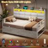 imageVIAGDO Daybed Twin Size with 2 Storage Drawers and Charging Station Metal Day Bed Frame Twin with Shelf Headboard and LED Lights Twin Corner Bed Frame for Living Room Bedroom Guest Room BlackWhite