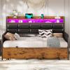 imageVIAGDO Daybed Twin Size with 2 Storage Drawers and Charging Station Metal Day Bed Frame Twin with Shelf Headboard and LED Lights Twin Corner Bed Frame for Living Room Bedroom Guest Room BlackBlack