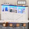 imageVIAGDO Rattan Bed Frame Queen Size with Bookcase Storage Headboard Charging Station and LED Lights Wooden Queen Bed Frame with 4 Drawers Barn Door Design No Box Spring Needed No Noise NaturalWhite