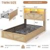 imageVIAGDO Rattan Bed Frame Queen Size with Bookcase Storage Headboard Charging Station and LED Lights Wooden Queen Bed Frame with 4 Drawers Barn Door Design No Box Spring Needed No Noise NaturalRattan
