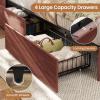 imageVIAGDO Rattan Bed Frame Queen Size with Bookcase Storage Headboard Charging Station and LED Lights Wooden Queen Bed Frame with 4 Drawers Barn Door Design No Box Spring Needed No Noise NaturalReddish Brown