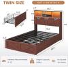 imageVIAGDO Rattan Bed Frame Queen Size with Bookcase Storage Headboard Charging Station and LED Lights Wooden Queen Bed Frame with 4 Drawers Barn Door Design No Box Spring Needed No Noise NaturalReddish Brown