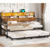 imageVIAGDO Day Bed with Trundle Bed Twin Wood Day Bed with Hidden Storage Headboard Farmhouse Daybed with Charging Station and LED Lights Twin to King Daybed for Living Room Guest Room Rustic BrownRustic Brown