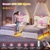 imageVIAGDO Twin Bed Frames with LED Lights and Storage Drawer Upholstered Bed Frame Twin Size with Height Adjustable Butterfly Headboard Type C and USB Charging Ports No Box Spring Needed PinkWhite