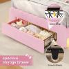 imageVIAGDO Twin Bed Frames with LED Lights and Storage Drawer Upholstered Bed Frame Twin Size with Height Adjustable Butterfly Headboard Type C and USB Charging Ports No Box Spring Needed PinkPink
