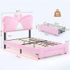 imageVIAGDO Twin Bed Frames with LED Lights and Storage Drawer Upholstered Bed Frame Twin Size with Height Adjustable Butterfly Headboard Type C and USB Charging Ports No Box Spring Needed PinkPink