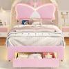 imageVIAGDO Twin Bed Frames with LED Lights and Storage Drawer Upholstered Bed Frame Twin Size with Height Adjustable Butterfly Headboard Type C and USB Charging Ports No Box Spring Needed PinkPink
