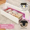 imageVIAGDO Twin Bed Frames with LED Lights and Storage Drawer Upholstered Bed Frame Twin Size with Height Adjustable Butterfly Headboard Type C and USB Charging Ports No Box Spring Needed PinkWhite