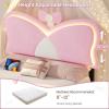 imageVIAGDO Twin Bed Frames with LED Lights and Storage Drawer Upholstered Bed Frame Twin Size with Height Adjustable Butterfly Headboard Type C and USB Charging Ports No Box Spring Needed PinkPink
