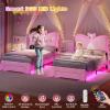 imageVIAGDO Twin Bed Frames with LED Lights and Storage Drawer Upholstered Bed Frame Twin Size with Height Adjustable Butterfly Headboard Type C and USB Charging Ports No Box Spring Needed PinkPink