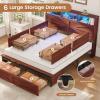 imageVIAGDO Full Size Bed Frame with 6 Drawers Farmhouse Bed Frame with Barn Door Headboard and Storage Wood Platform Bed Frame Full Size with Charging Station and LED Lights No Box Spring Needed BrownBrown