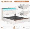 imageVIAGDO Full Size Bed Frame with 6 Drawers Farmhouse Bed Frame with Barn Door Headboard and Storage Wood Platform Bed Frame Full Size with Charging Station and LED Lights No Box Spring Needed BrownWhite