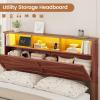 imageVIAGDO Full Size Bed Frame with 6 Drawers Farmhouse Bed Frame with Barn Door Headboard and Storage Wood Platform Bed Frame Full Size with Charging Station and LED Lights No Box Spring Needed BrownBrown