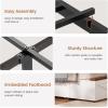 imageVIAGDO Full Size Bed Frame with 6 Drawers Farmhouse Bed Frame with Barn Door Headboard and Storage Wood Platform Bed Frame Full Size with Charging Station and LED Lights No Box Spring Needed BrownWhite