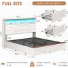 imageVIAGDO Full Size Bed Frame with 6 Drawers Farmhouse Bed Frame with Barn Door Headboard and Storage Wood Platform Bed Frame Full Size with Charging Station and LED Lights No Box Spring Needed BrownWhite