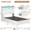 imageVIAGDO Full Size Bed Frame with 6 Drawers Farmhouse Bed Frame with Barn Door Headboard and Storage Wood Platform Bed Frame Full Size with Charging Station and LED Lights No Box Spring Needed BrownWhite