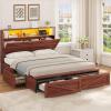 imageVIAGDO Full Size Bed Frame with 6 Drawers Farmhouse Bed Frame with Barn Door Headboard and Storage Wood Platform Bed Frame Full Size with Charging Station and LED Lights No Box Spring Needed BrownBrown