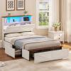 imageVIAGDO Full Size Bed Frame with 6 Drawers Farmhouse Bed Frame with Barn Door Headboard and Storage Wood Platform Bed Frame Full Size with Charging Station and LED Lights No Box Spring Needed BrownWhite